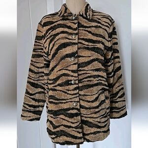 VTG Erin London Size S Jacket Top Long Sleeves Tapestry Animal Print Brown Black